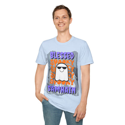 Spooky Blessed Samhain Ghost PRfont Unisex T-Shirt by cypherpunkgear