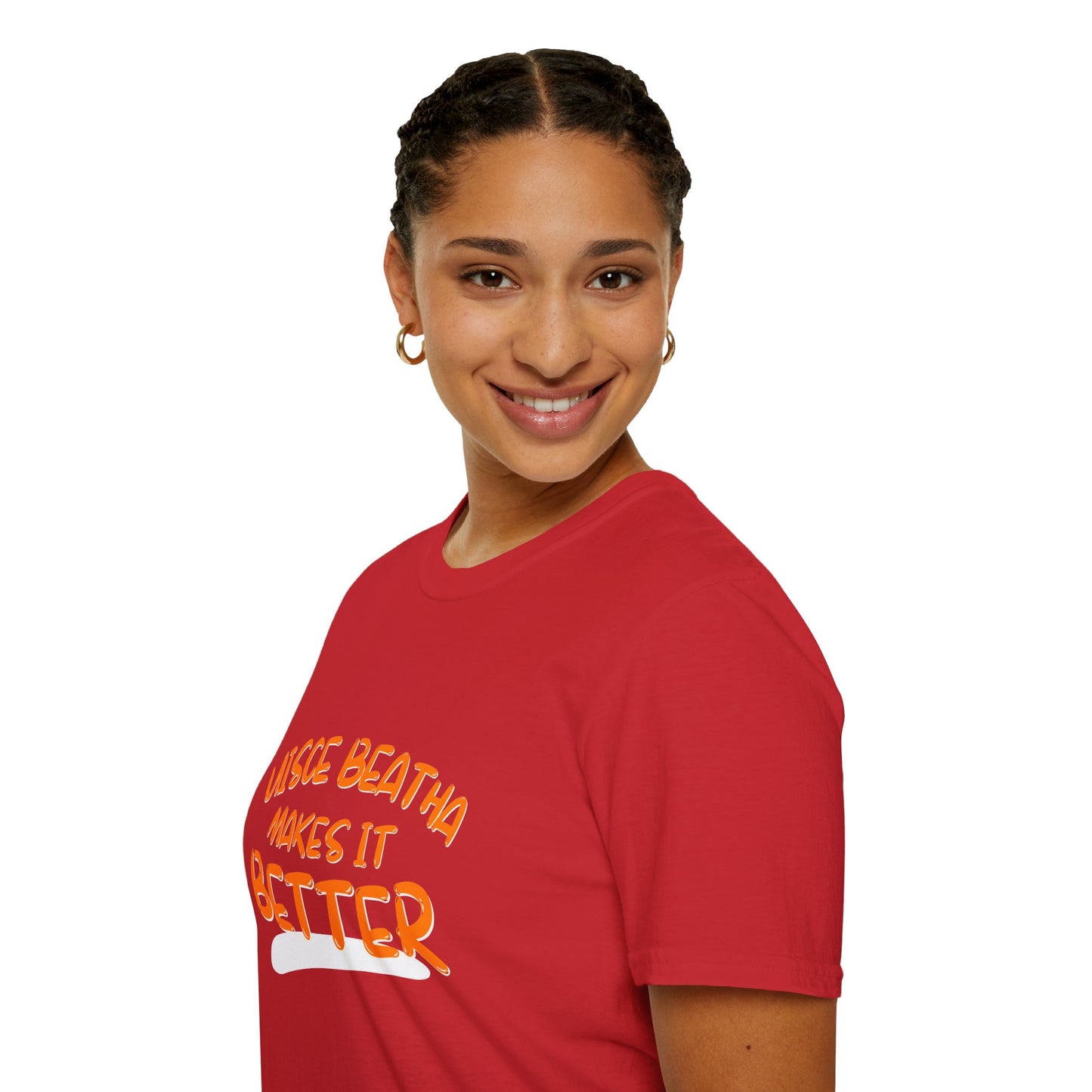 Uisce Beatha makes it better Orange font Light colors Unisex T-Shirt by cypherpunkgear.com