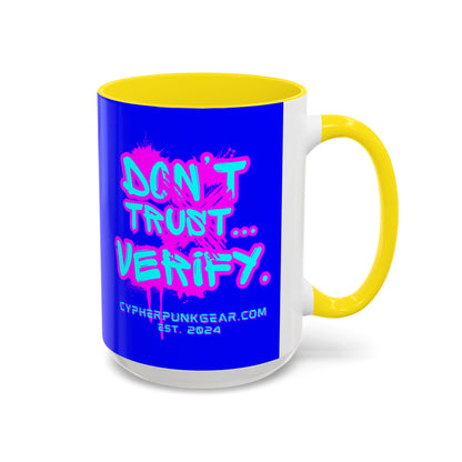 Don't Trust...Verify. Dark Blue Accent Mug by cypherpunkgear.com