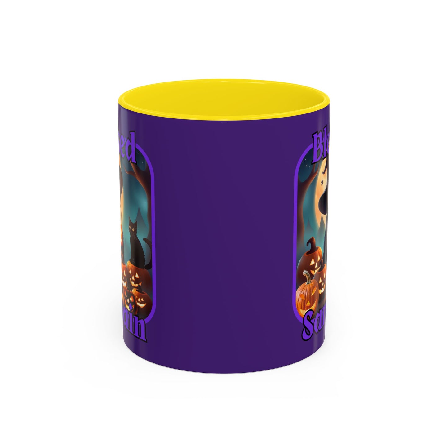 Blessed Samhain Cute Witch Purple font Purple Accent Mug by CreepyCrafts.boo