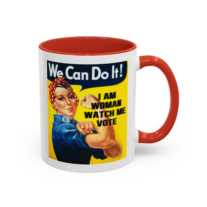I Am Woman Watch Me Vote Rosie White Accent Mug by cypherpunkgear.com