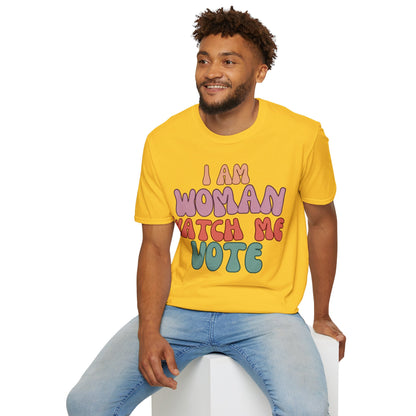 I Am Woman Watch Me Vote LTcolors Unisex T-Shirt by cypherpunkgear