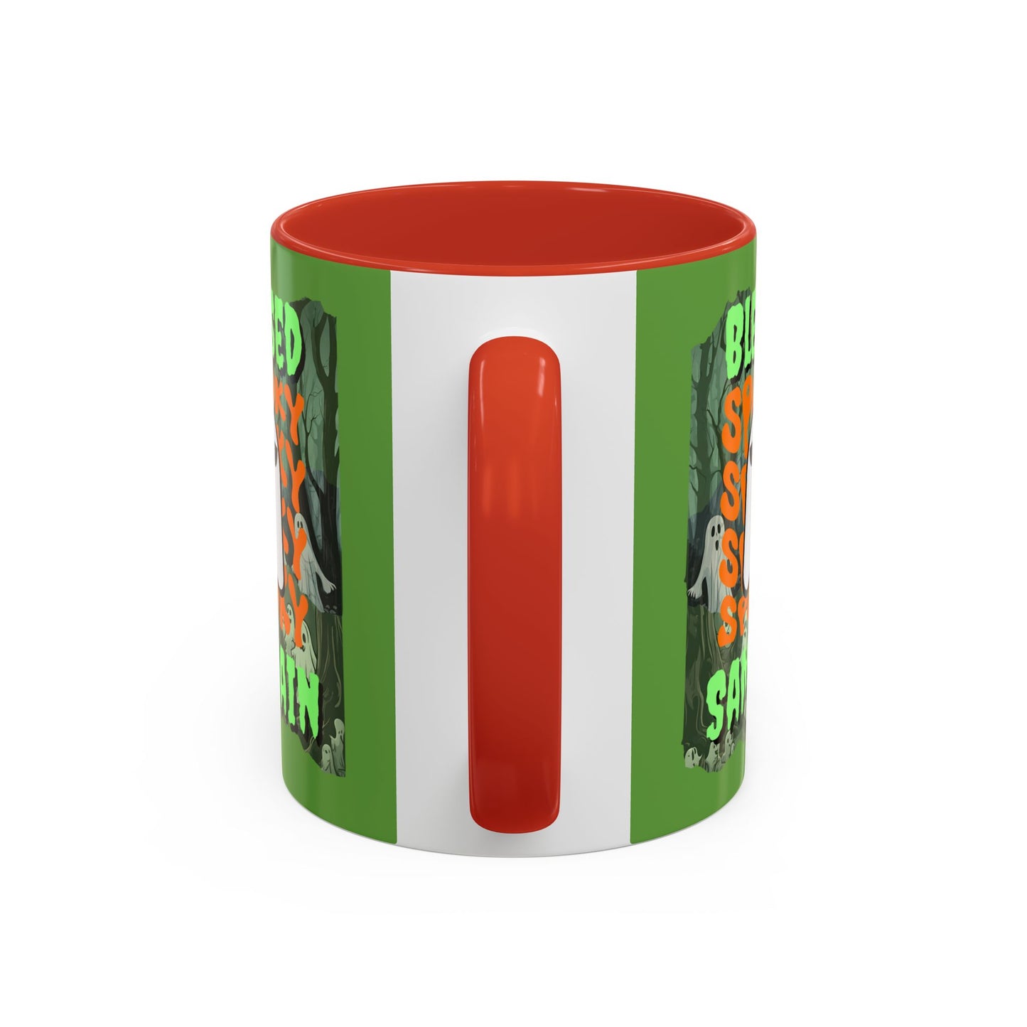 Spooky Blessed Samhain Ghost Green font Accent Mug by CreepyCrafts.boo