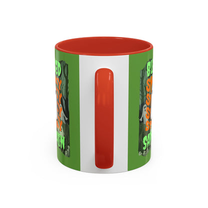 Spooky Blessed Samhain Ghost Green font Accent Mug by CreepyCrafts.boo