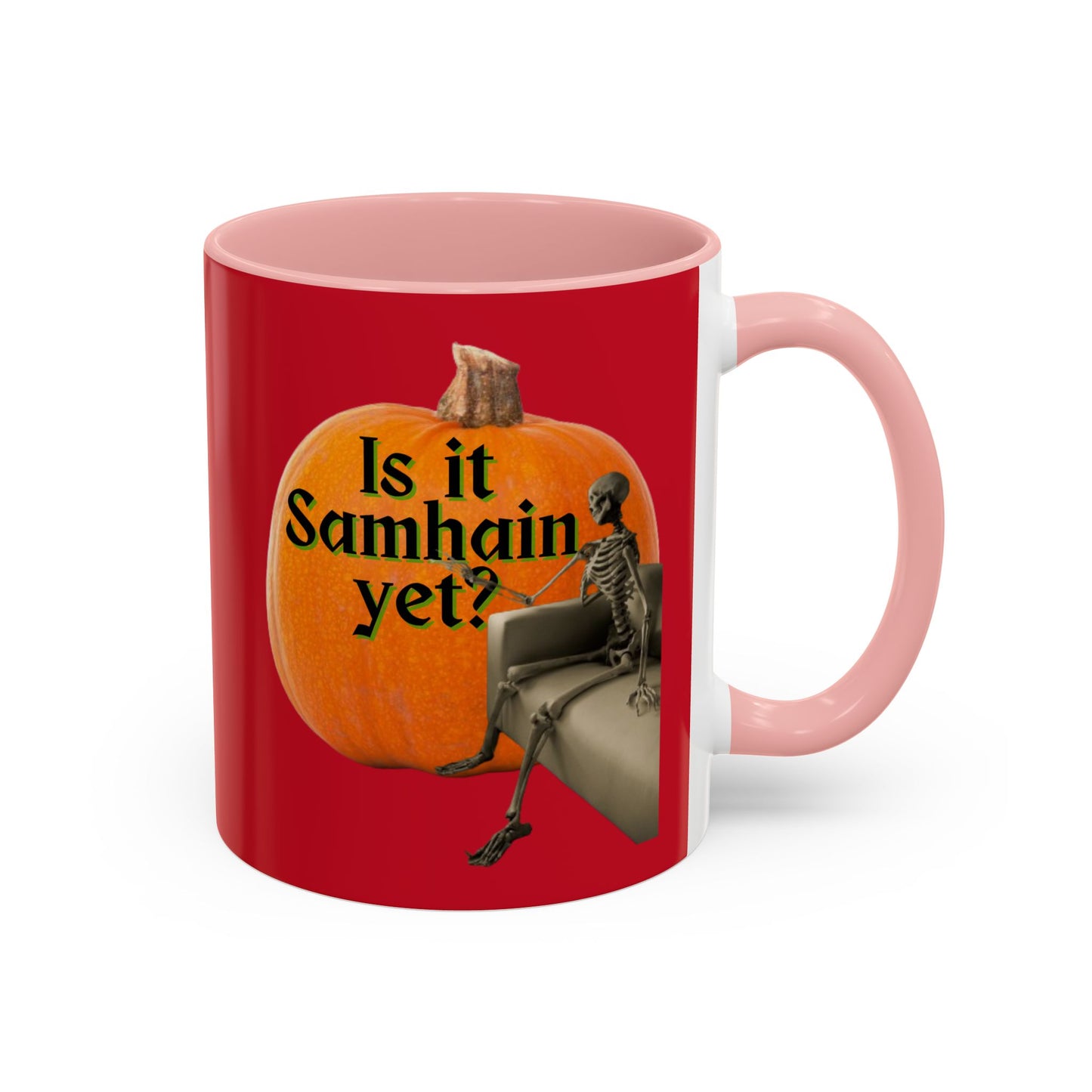 Is It Samhain Yet? Skeleton's Giant Pumpkin Red Accent Mug by CreepyCrafts.boo