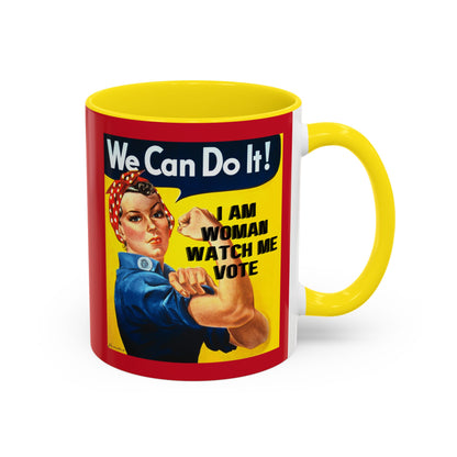 I Am Woman Watch Me Vote Rosie Red Accent Mug by cypherpunkgear.com
