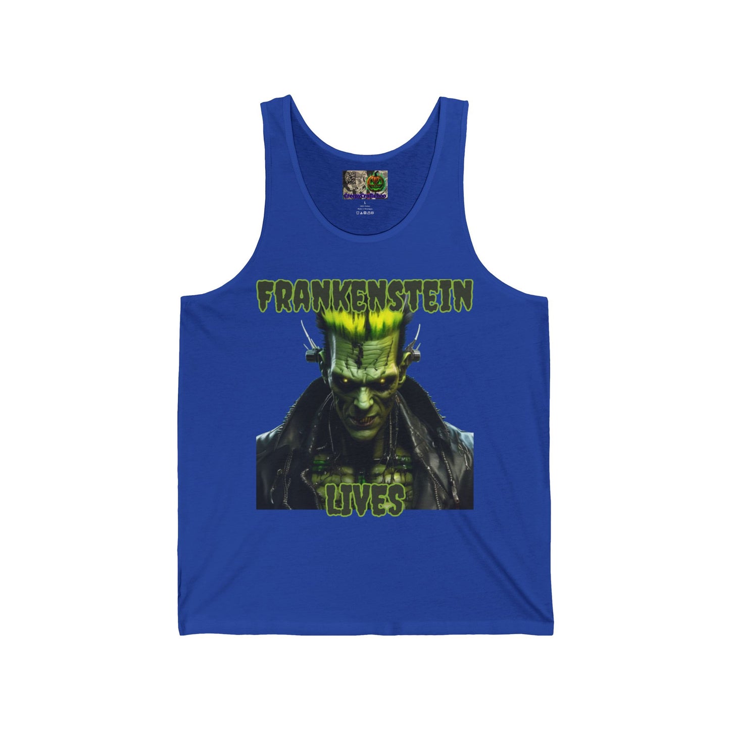Frankenstein Lives Unisex Jersey Tank Top by CreepyCrafts.boo