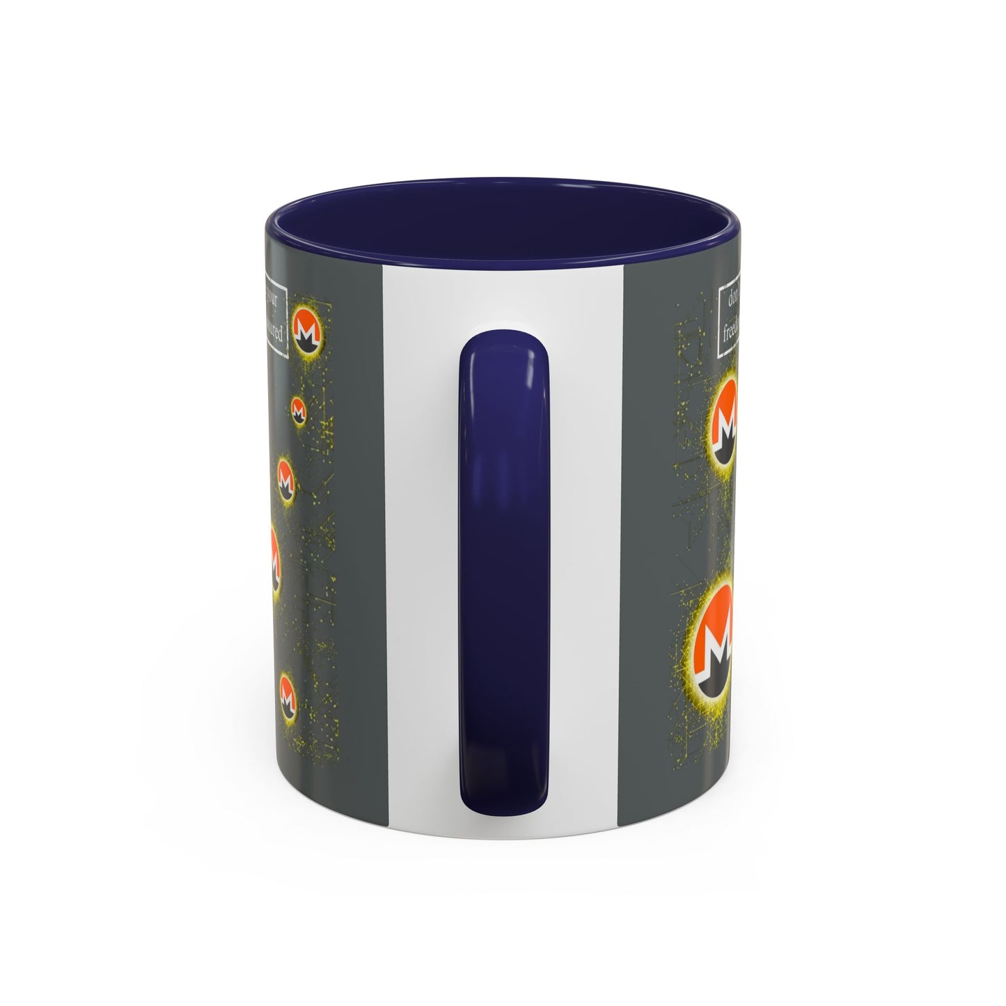 Monero (XMR) don't assume your freedoms are assured Grey Accent Mug by cypherpunkgear.com