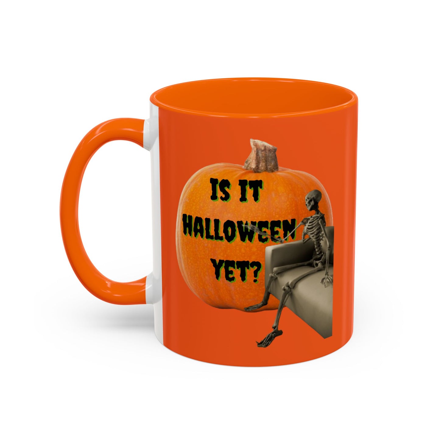 Is it Halloween yet? Skeleton's Giant Pumpkin Orange Accent Mug by CreepyCrafts.boo
