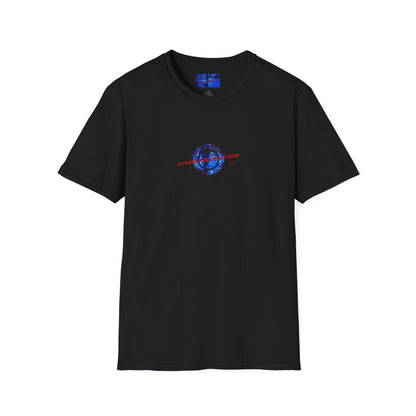 2-sided, cypherpunkgear.com Logo & Cityscape Dark colors Unisex T-Shirt by cypherpunkgear.com