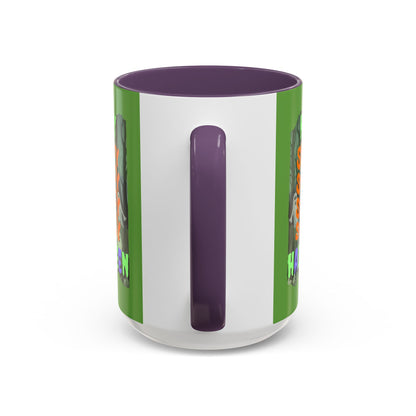 Spooky Happy Halloween Ghost Mixed font Green Accent Mug by CreepyCrafts.boo