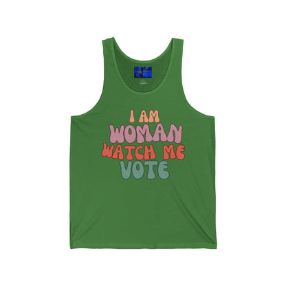 I Am Woman Watch Me Vote Unisex Jersey Tank Top by cypherpunkgear.com