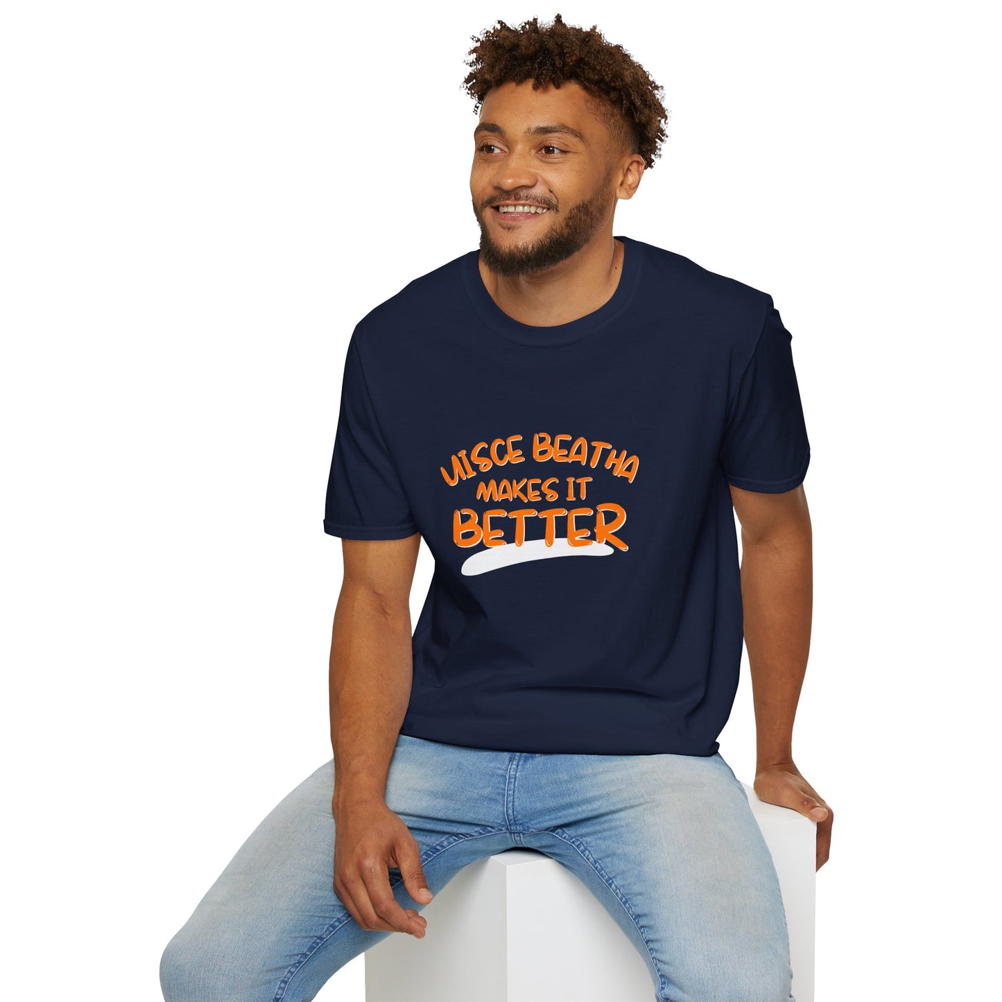 Uisce Beatha makes it better Orange font Dark colors Unisex T-Shirt by cypherpunkgear.com