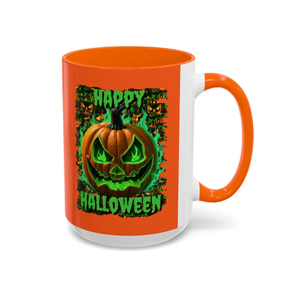 Happy Halloween Green Jack Orange Accent Mug by CreepyCrafts.boo