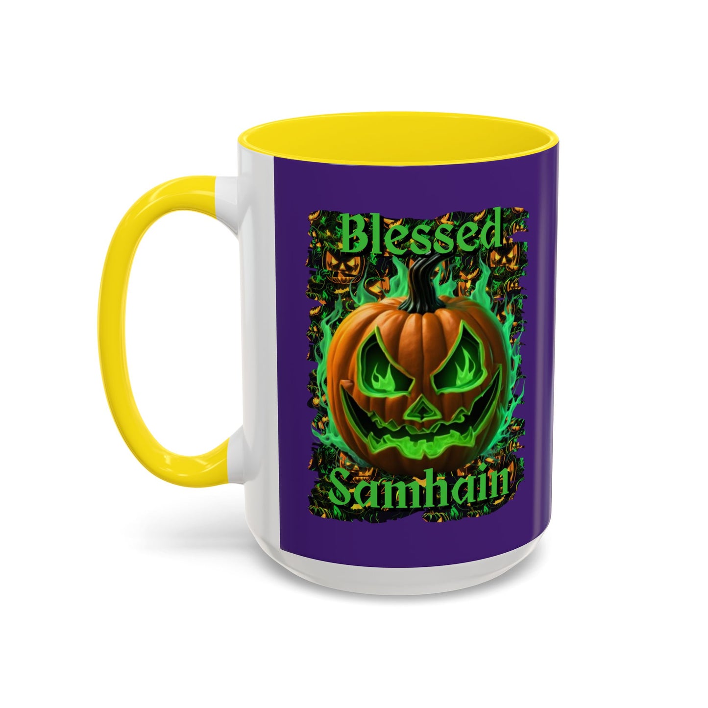 Blessed Samhain Green Jack Purple Accent Mug by CreepyCrafts.boo
