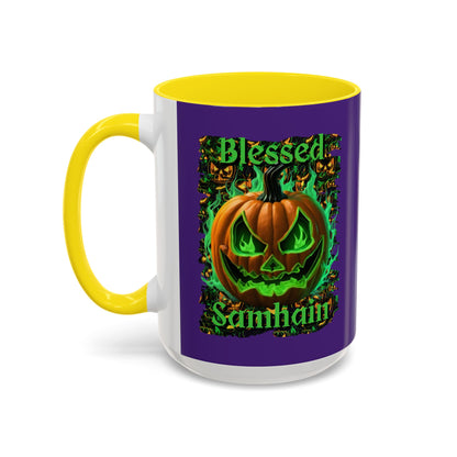 Blessed Samhain Green Jack Purple Accent Mug by CreepyCrafts.boo