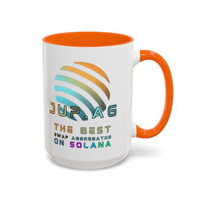Jupiter (JUP) the best aggregator on Solana White Accent Mug by cypherpunkgear.com