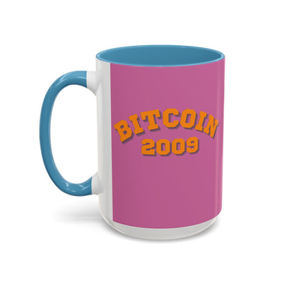 Bitcoin 2009 Pink Accent Mug by cypherpunkgear.com