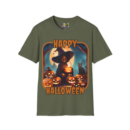 Happy Halloween Cute Witch Orange font, Dark colors, Unisex T-Shirt by CreepyCrafts.boo