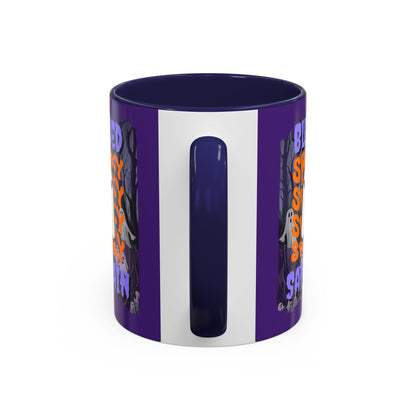 Spooky Blessed Samhain Ghost Purple font Accent Mug by CreepyCrafts.boo