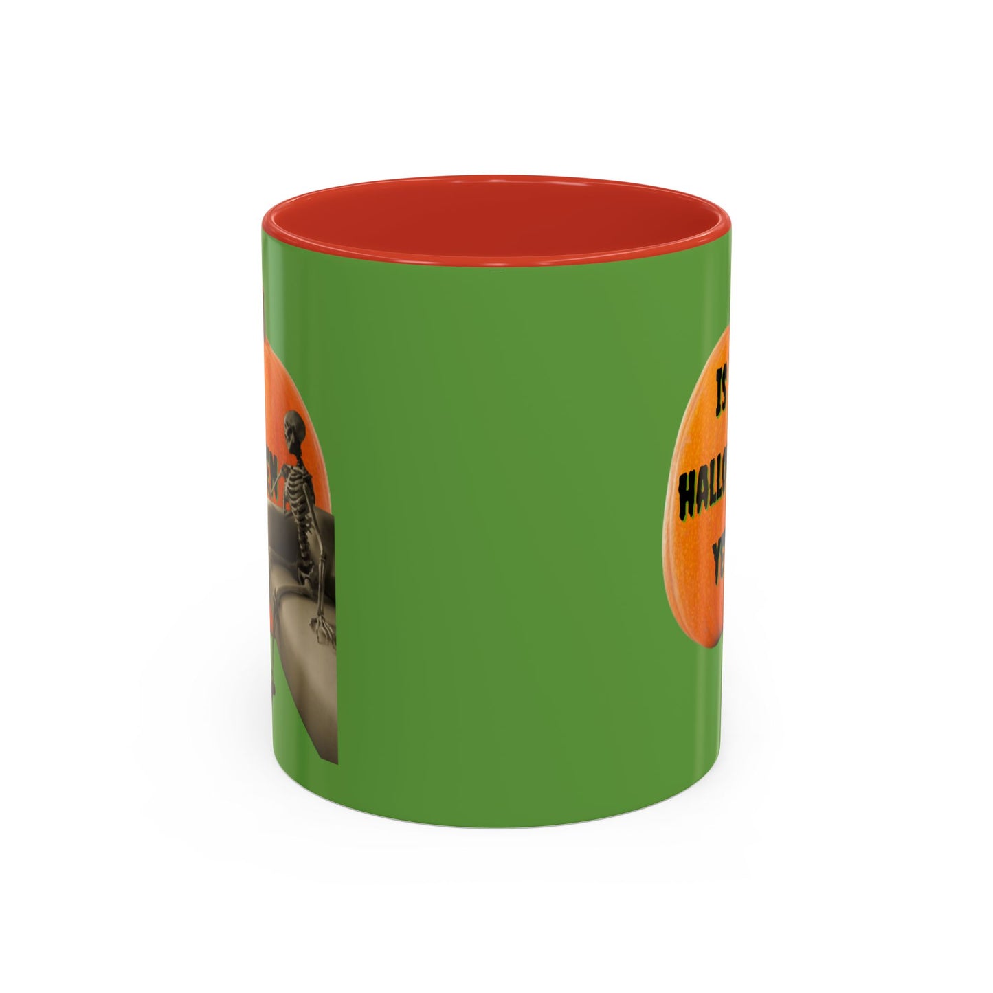 Is it Halloween yet? Skeleton's Giant Pumpkin Green Accent Mug by CreepyCrafts.boo