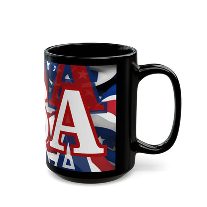 USA! USA! USA White font Patriot Black Mug by cypherpunkgear.com