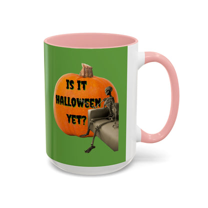 Is it Halloween yet? Skeleton's Giant Pumpkin Green Accent Mug by CreepyCrafts.boo