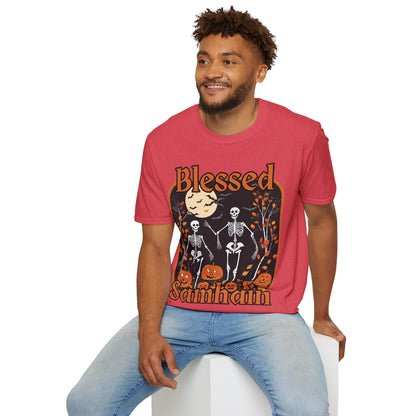 Spooktacular Skeletons of Samhain Light colors Unisex T-Shirt by CreepyCrafts.boo