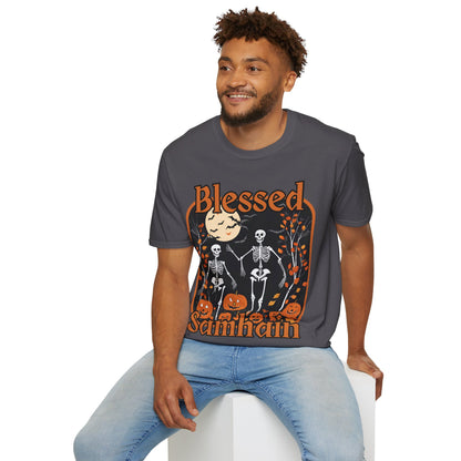 Spooktacular Skeletons of Samhain Dark colors Unisex T-Shirt by CreepyCrafts.boo
