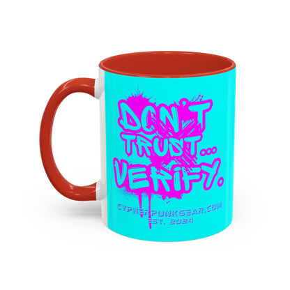 Don't Trust...Verify. Cyan Accent Mug by cypherpunkgear.com