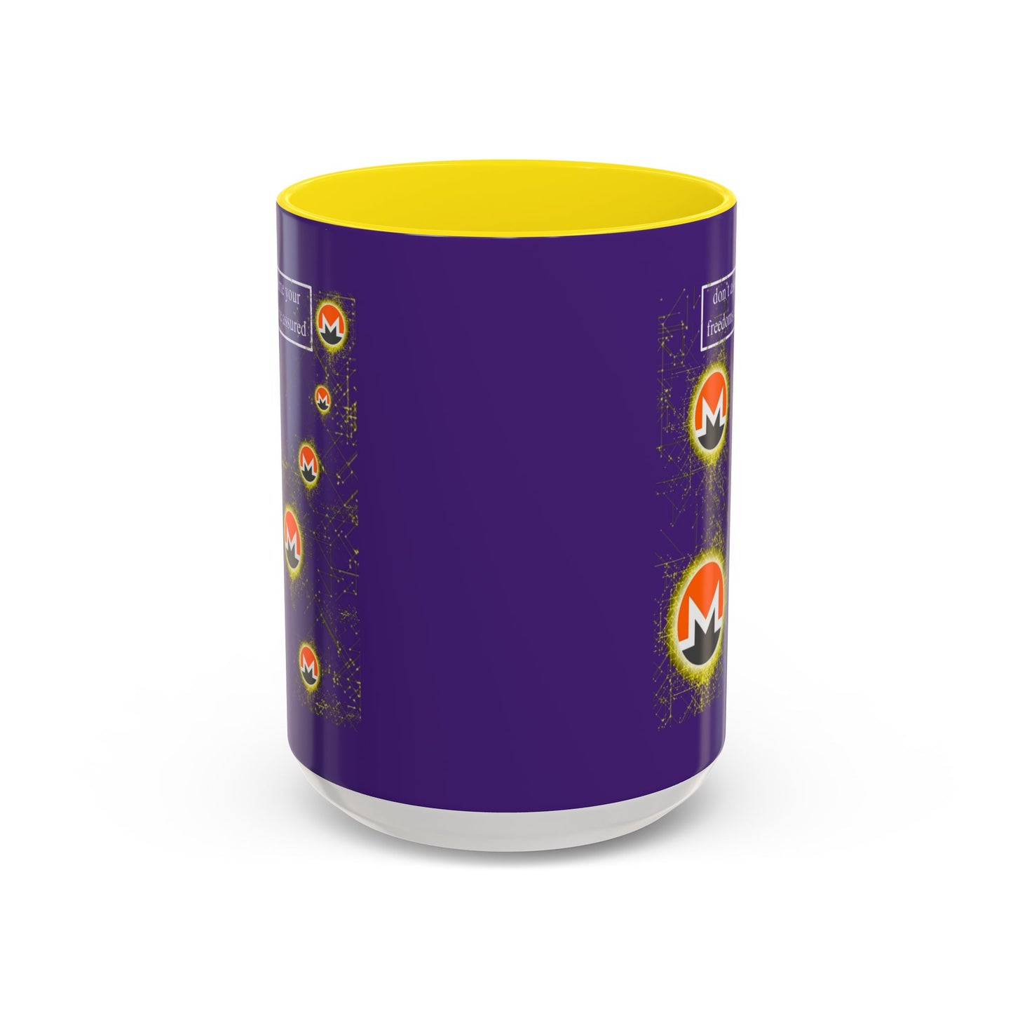 Monero (XMR) don't assume your freedoms are assured Purple Accent Mug by cypherpunkgear.com