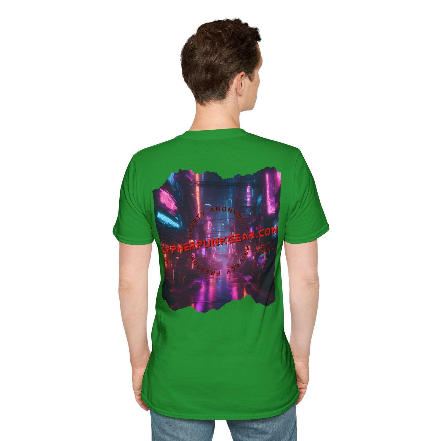 2-sided, cypherpunkgear.com Logo & Cityscape Dark colors Unisex T-Shirt by cypherpunkgear.com