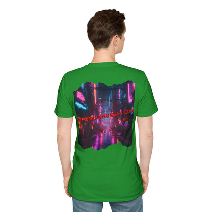 2-sided, cypherpunkgear.com Logo & Cityscape Dark colors Unisex T-Shirt by cypherpunkgear.com