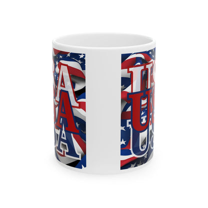 USA Red font Center Patriot White Mug by cypherpunkgear.com