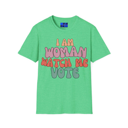 2-sided I Am Woman Watch Me Vote DKcolors Unisex T-Shirt by cypherpunkgear