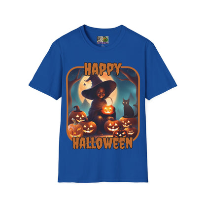 Happy Halloween Cute Witch Orange font, Dark colors, Unisex T-Shirt by CreepyCrafts.boo