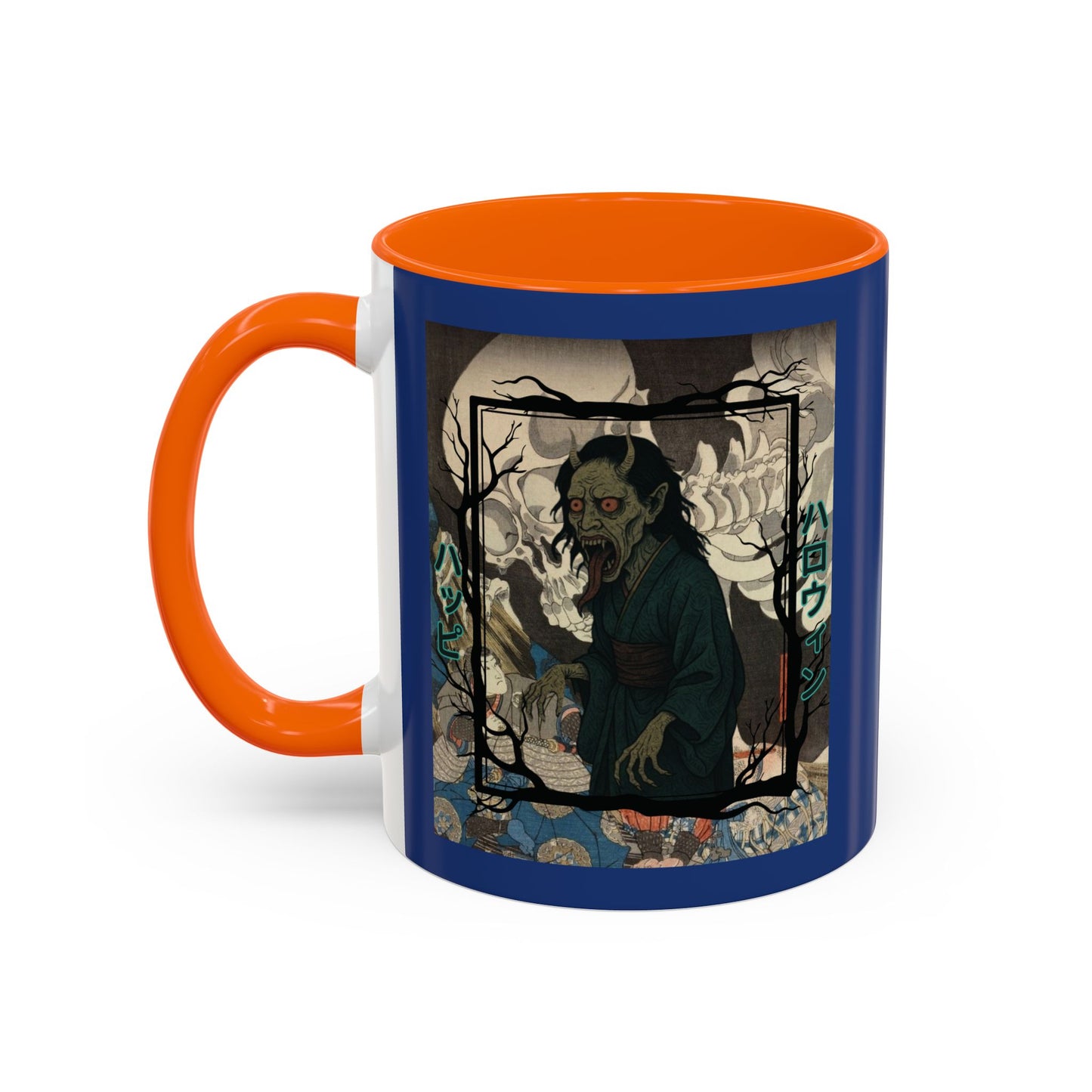 Yōkai Happy Halloween Dark Blue Accent Mug by CreepyCrafts.boo