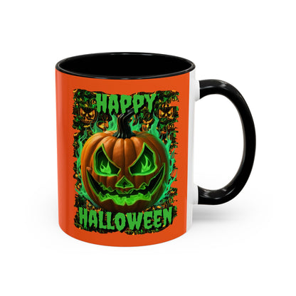Happy Halloween Green Jack Orange Accent Mug by CreepyCrafts.boo