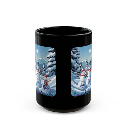 Snowman Family of 3 Black Mug by cypherpunkgear.com