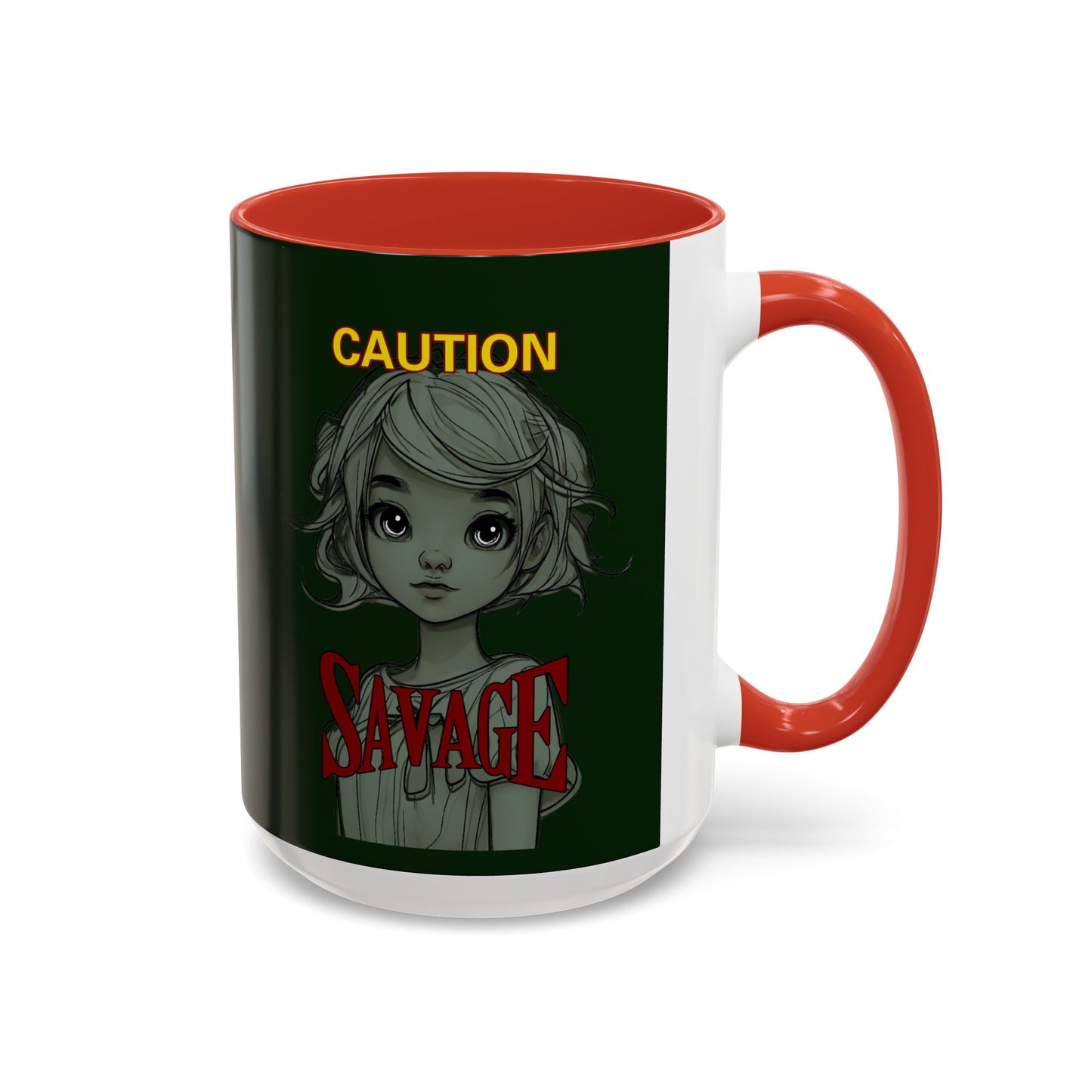 Caution, Savage Dark Green Accent Mug by cypherpunkgear.com
