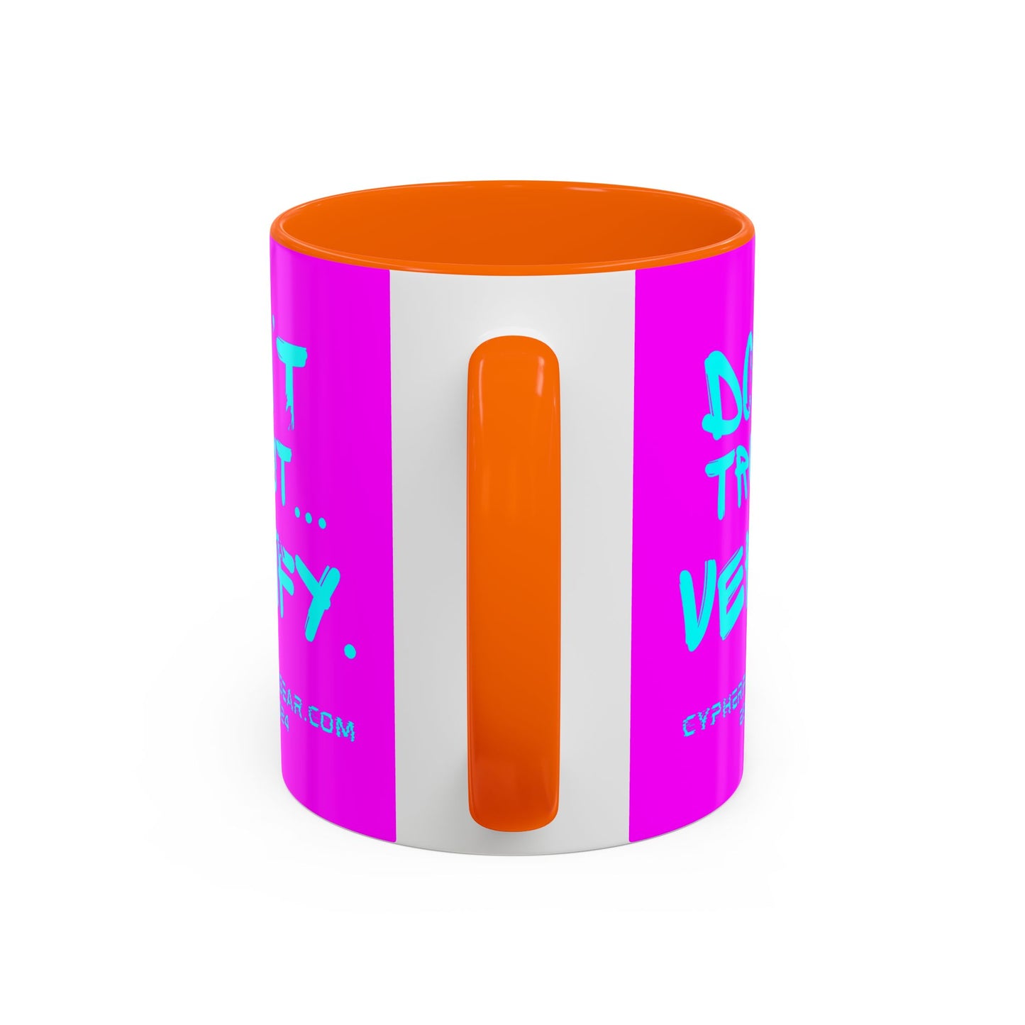 Don't Trust...Verify. Electric Magenta Accent Mug by cypherpunkgear.com