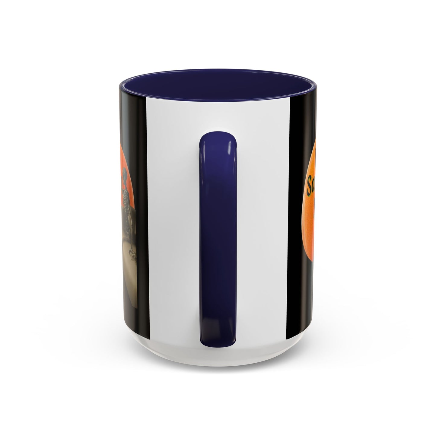 Is It Samhain Yet? Skeleton's Giant Pumpkin Black Accent Mug by CreepyCrafts.boo