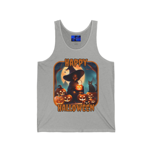 Happy Halloween Cute Witch ORfont Unisex Jersey Tank Top by cypherpunkgear