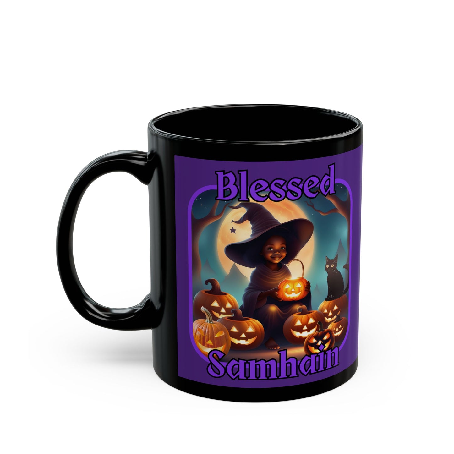 Blessed Samhain Cute Witch Purple font Purple Mug by CreepyCrafts.boo
