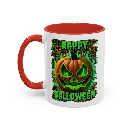 Happy Halloween Green Jack White Accent Mug by CreepyCrafts.boo