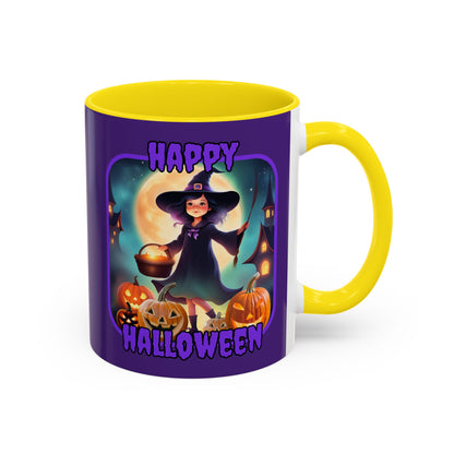 Happy Halloween Little Witch Purple font Purple Accent Mug by CreepyCrafts.boo