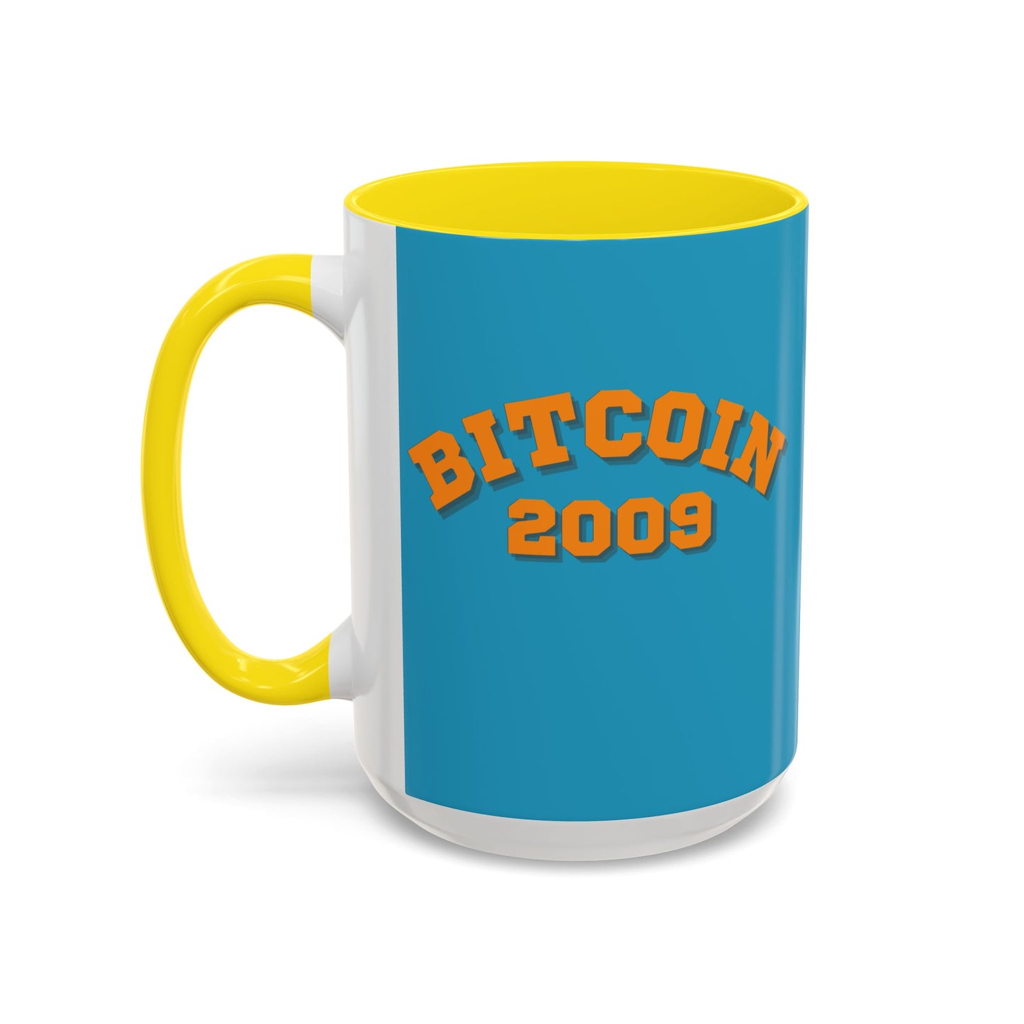 Bitcoin 2009 Turquoise Accent Mug by cypherpunkgear.com