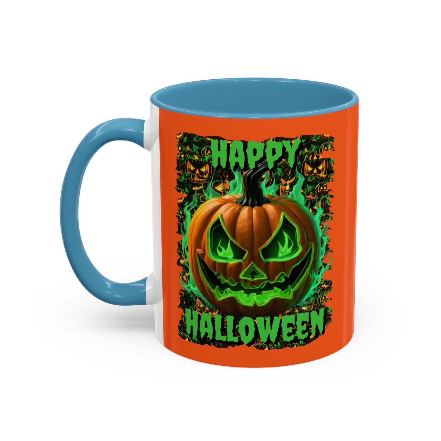 Happy Halloween Green Jack Orange Accent Mug by CreepyCrafts.boo