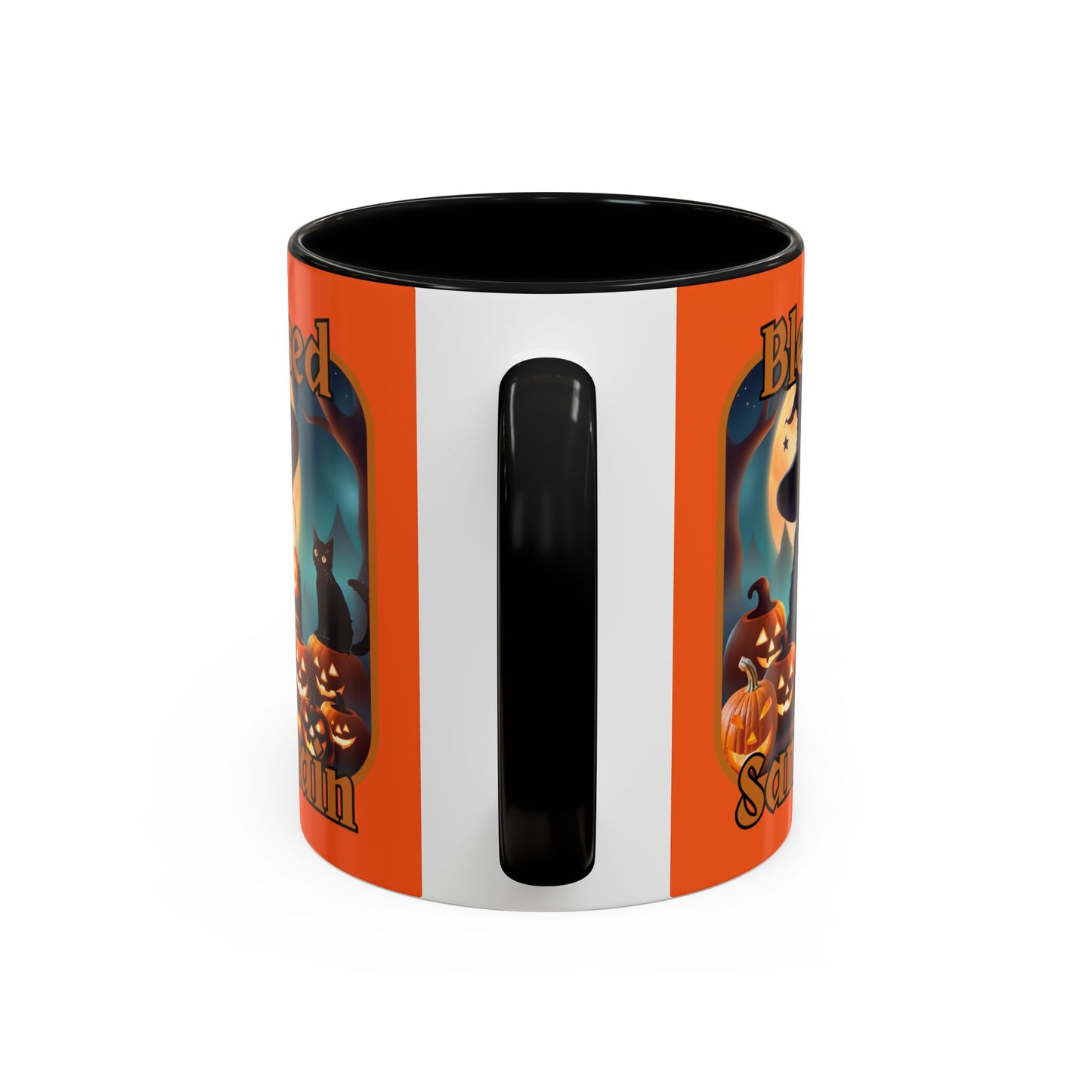 Blessed Samhain Cute Witch Orange font Orange Accent Mug by CreepyCrafts.boo