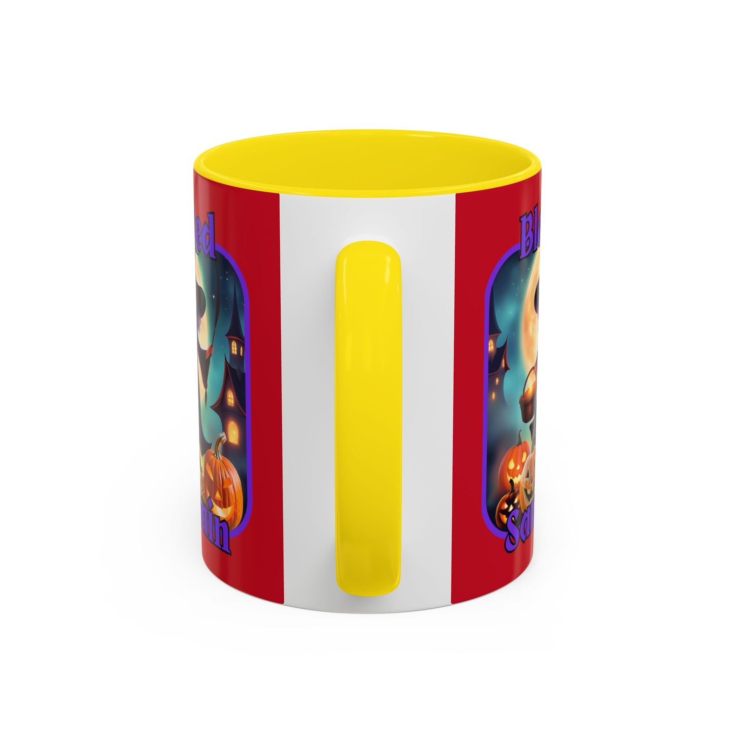 Blessed Samhain Little Witch Purple font Red Accent Mug by CreepyCrafts.boo